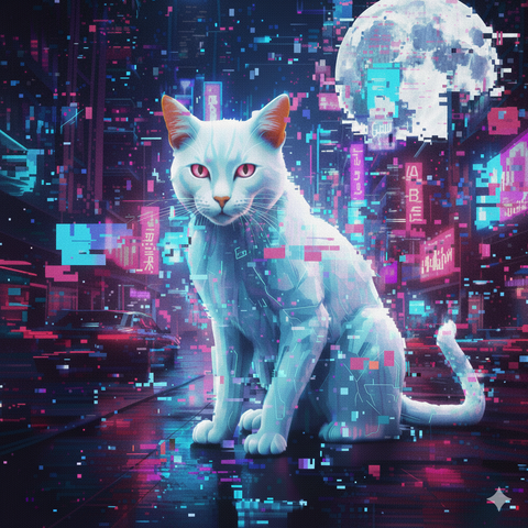 Futuristic Cat under the moon